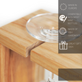 Close-up of big wooden wine and glass holder with manufacturer specifics