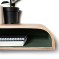 Floating nightstand with green interior and hidden mounting system