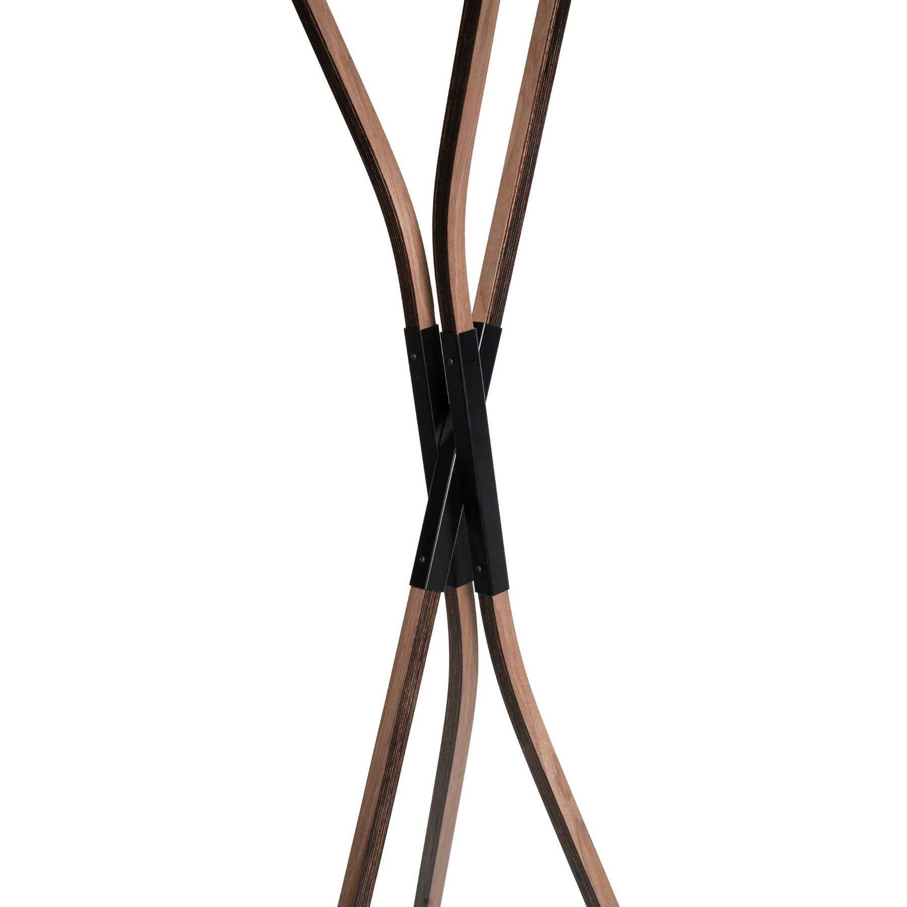 Wooden free standing coat rack with metal conjunction in the middle