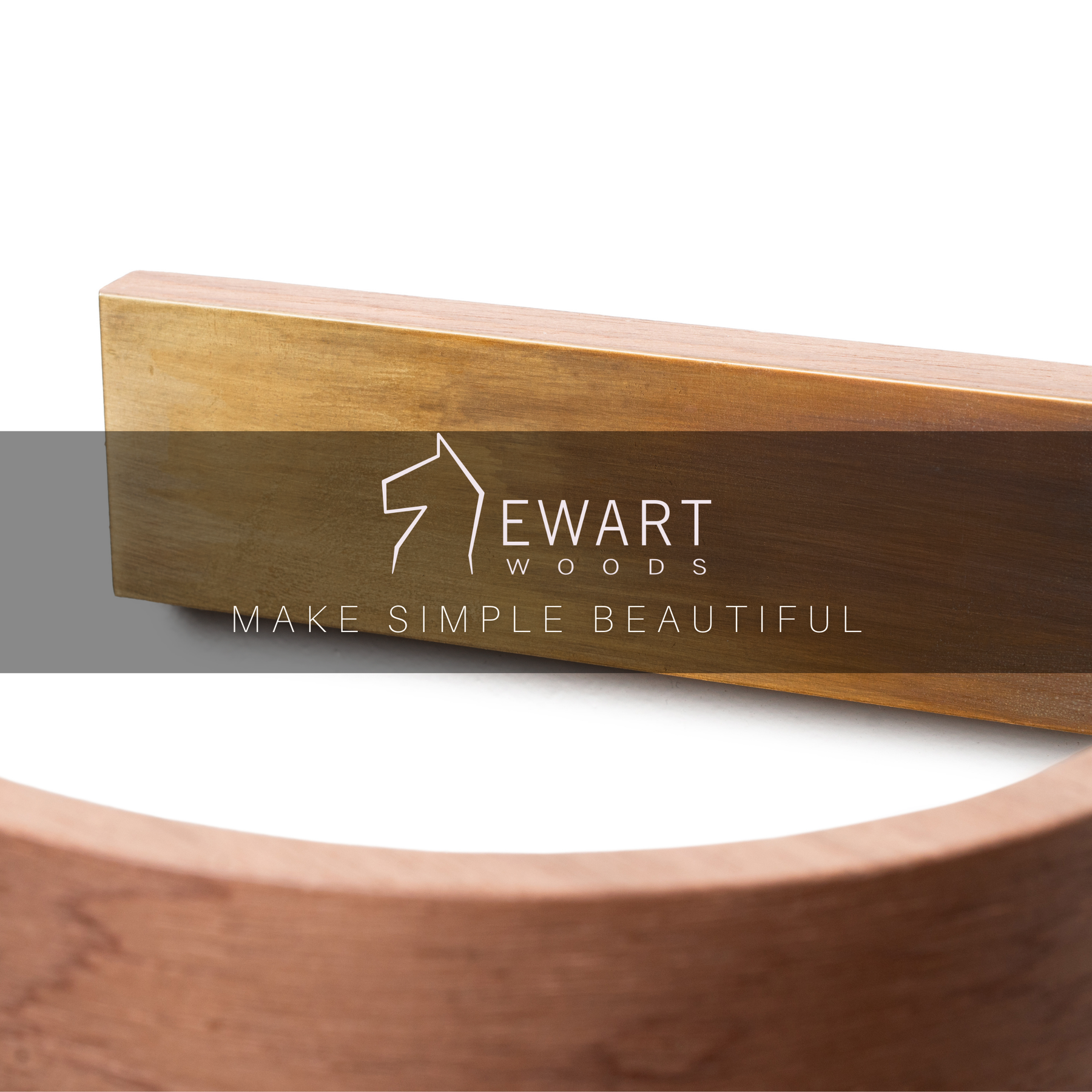 Modern bathroom wooden toilet paper holder with brass design and curved shape made by EWART WOODS
