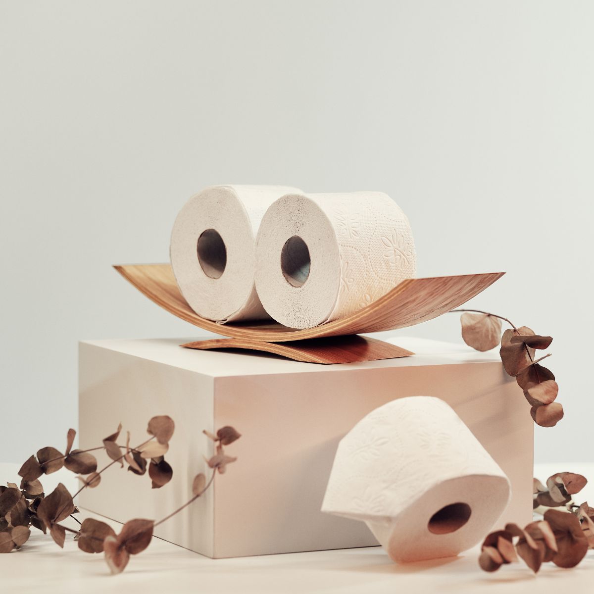 Wooden tabletop toilet roll holder