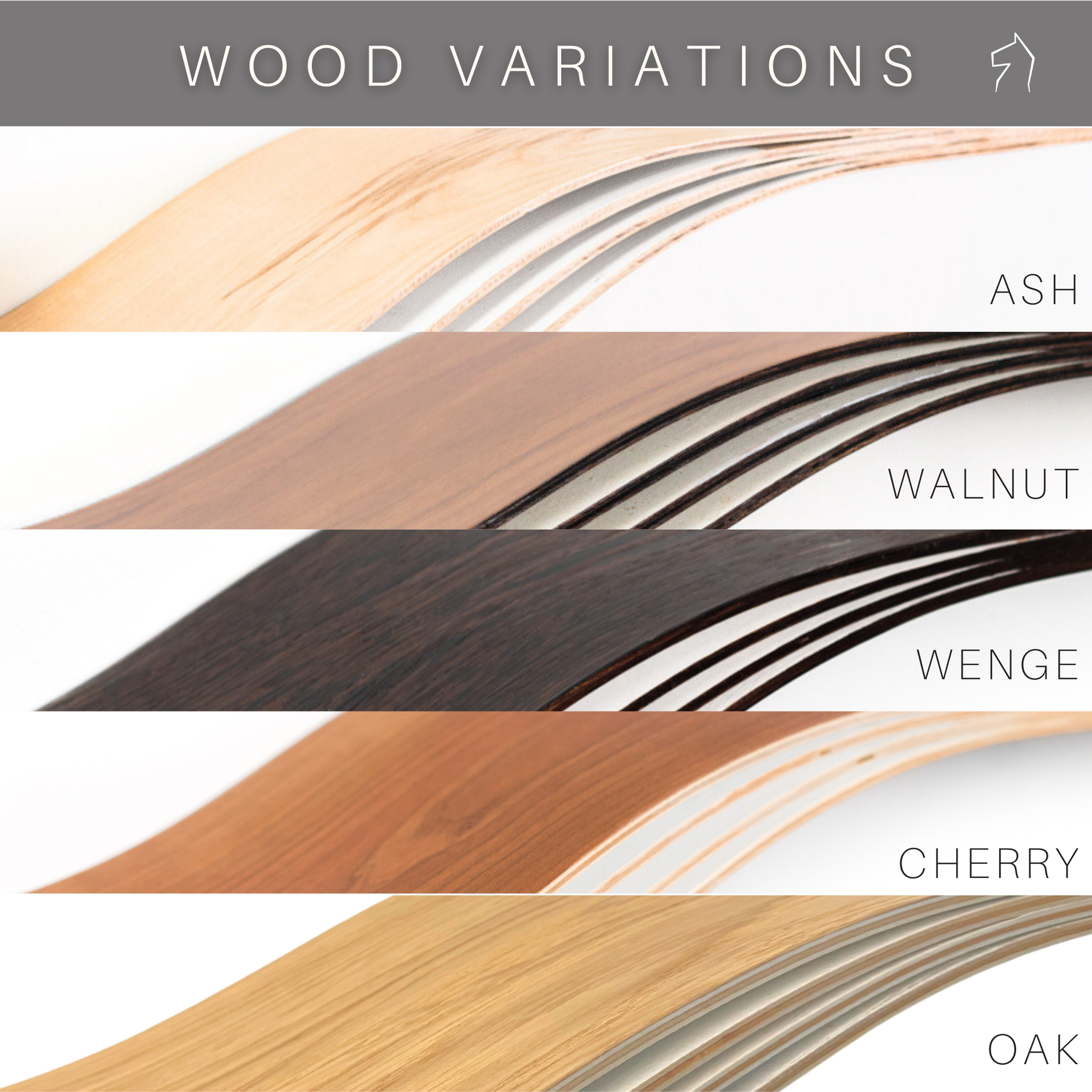 Wood variations for floating wall mounted wave shelves