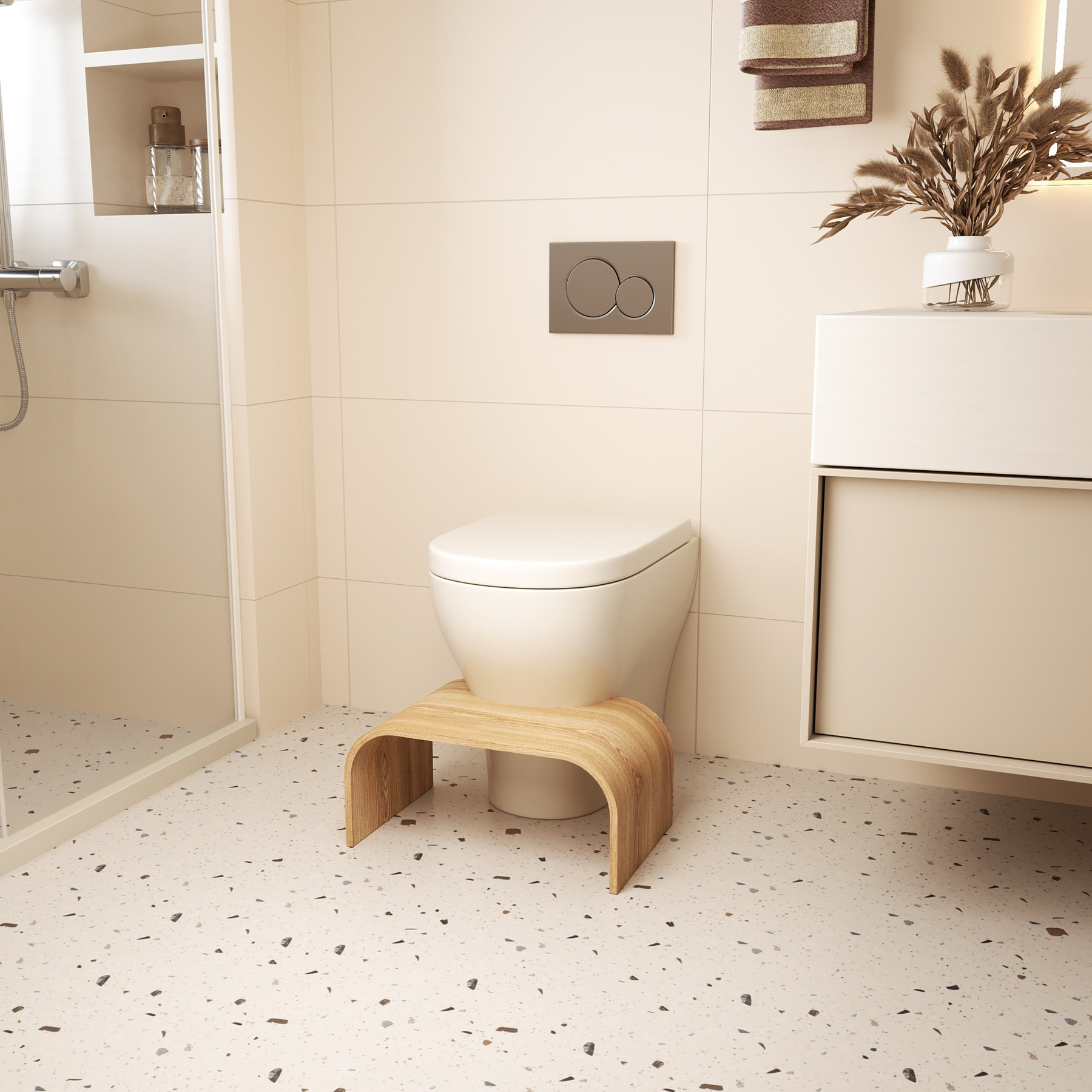 Curved wooden step stool display image for design