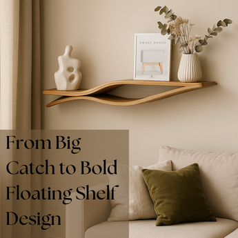 floating wall shelf from wood wall mounted in a fish form