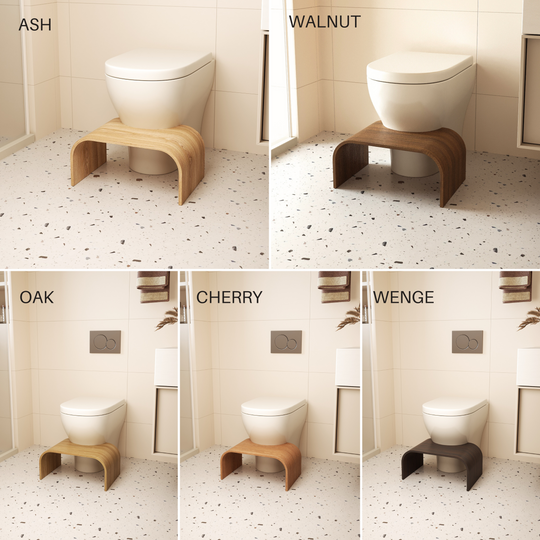 Curved wooden bathroom step stool for children color variations