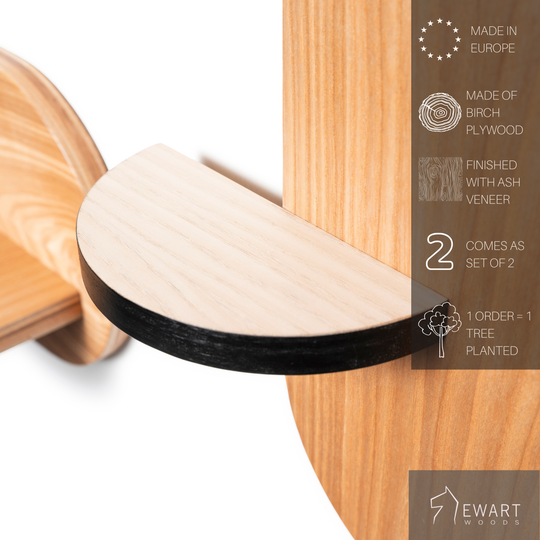 Wooden set of 2 circular shelves with manufacturer specifics