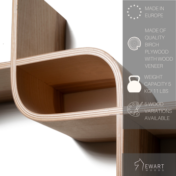 Wooden floating shelf with asymmetrical shape manufacturer details