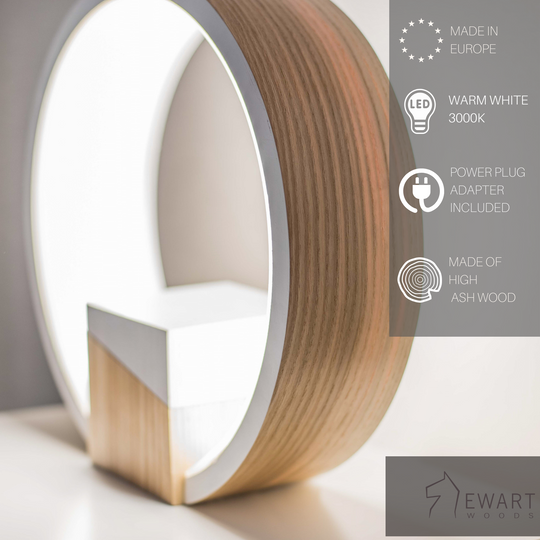 Wooden bedroom table lamp with manufacturer specifics