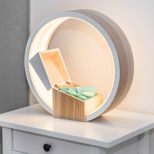 Wooden bedroom table lamp with jewelry box inside