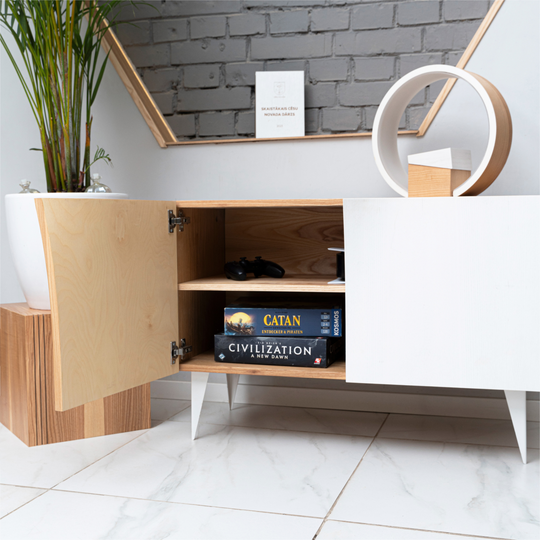 Unique buffet cabinet with storage in oak wood finish