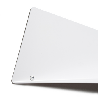 Close-up view of the corner of a triangular wall shelf, showcasing its smooth surface and secure screw fastening.