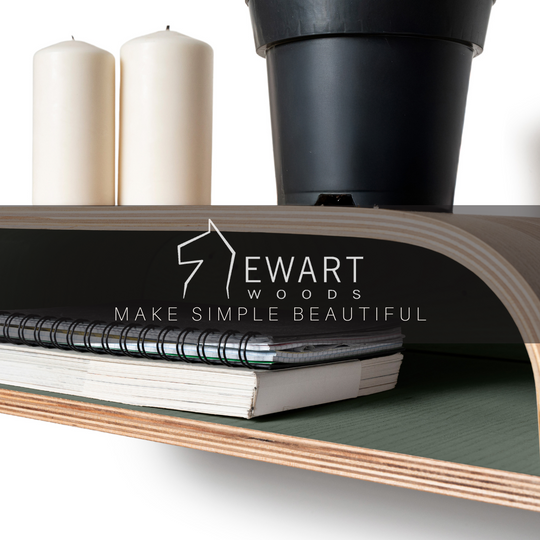 Floating nightstand with green interior and hidden mounting system