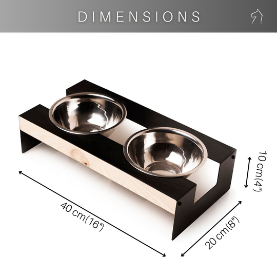 Dimensions for metal dog bowl stand with wooden details