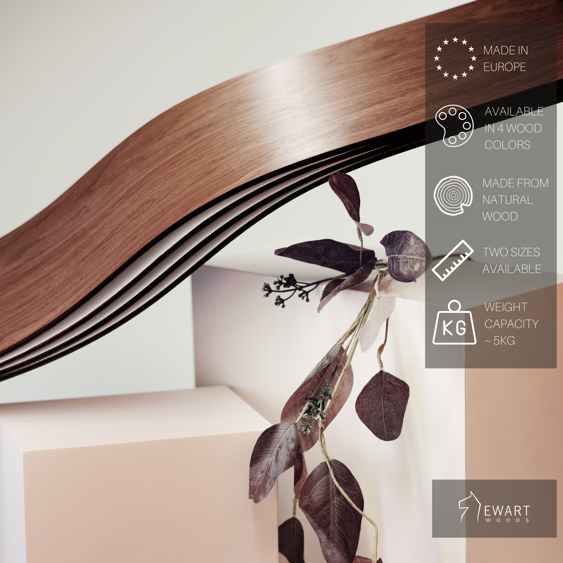 Schwebendes Wandregal aus Holz Welle