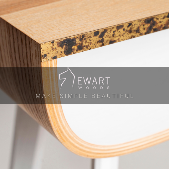 Free standing wooden nightstand with brass design and white wooden legs made by EWART WOODS