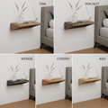 Wooden floating nightstand color variations with brass detail