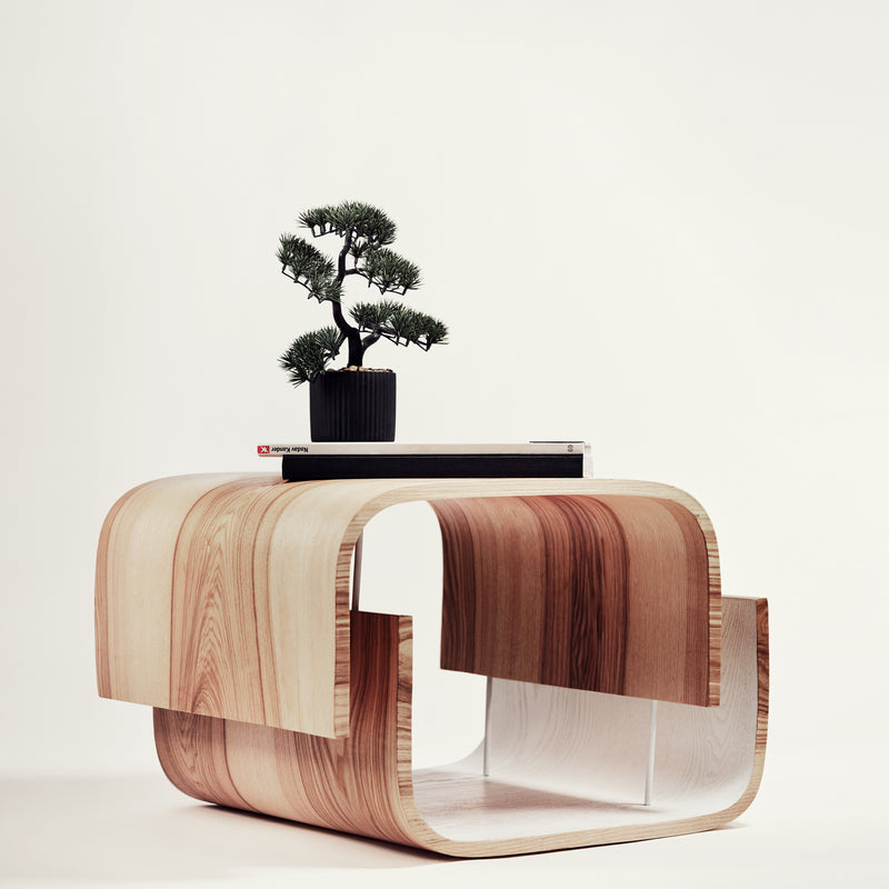 Small round living room coffee table from wood with modern design