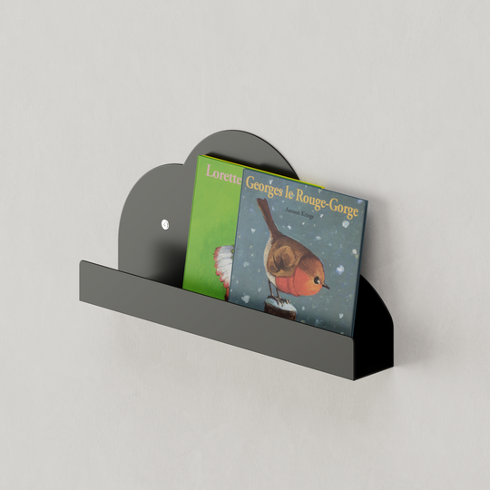 Childrens wall mounted metal cloud bookshelf in black color