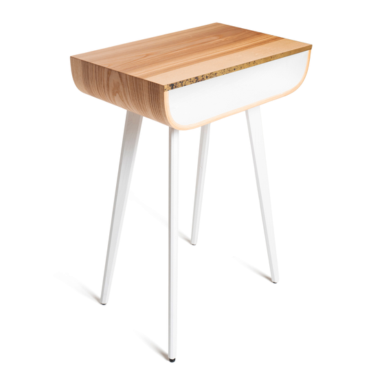 Wooden nightstand with brass design and white wooden legs