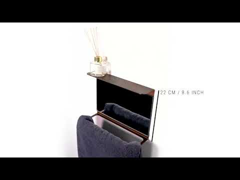 Compact bath towel holder with shelf and mirror