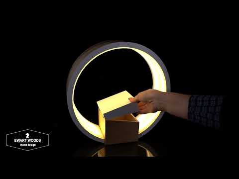 Modern round wood bedside table lamp with jewellery box