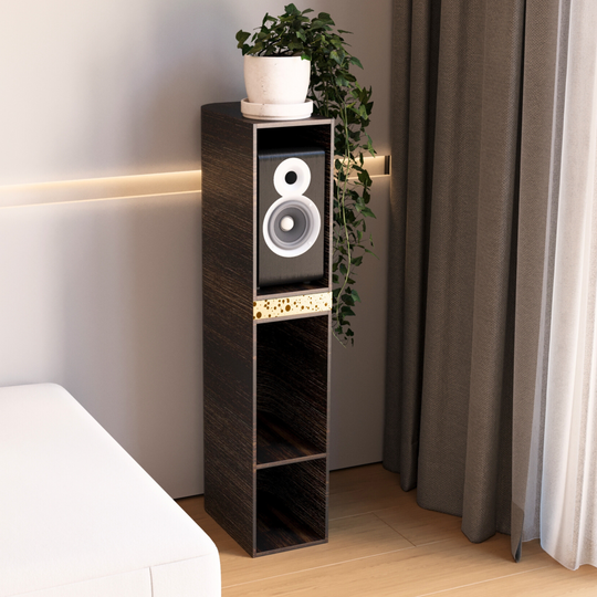 Modern speaker stand cabinet in wenge wood finish with brass design