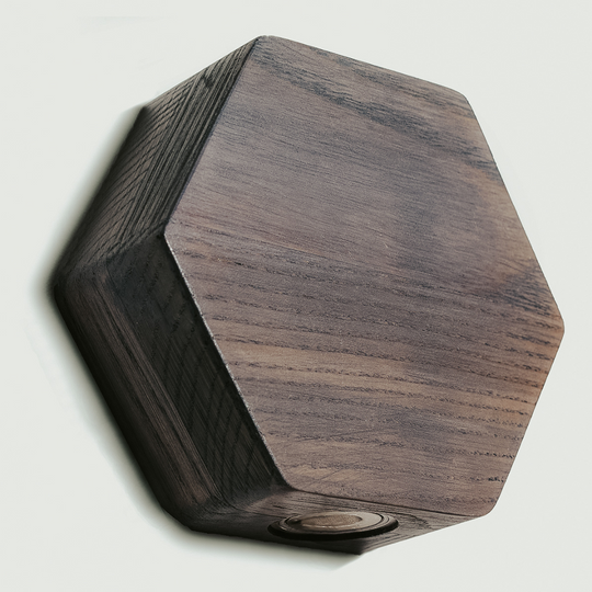 Hexagonal Grey wooden key holder showcasing a natural wood grain finish