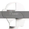 Face-shaped wall shelf with the EWART WOODS logo and slogan &