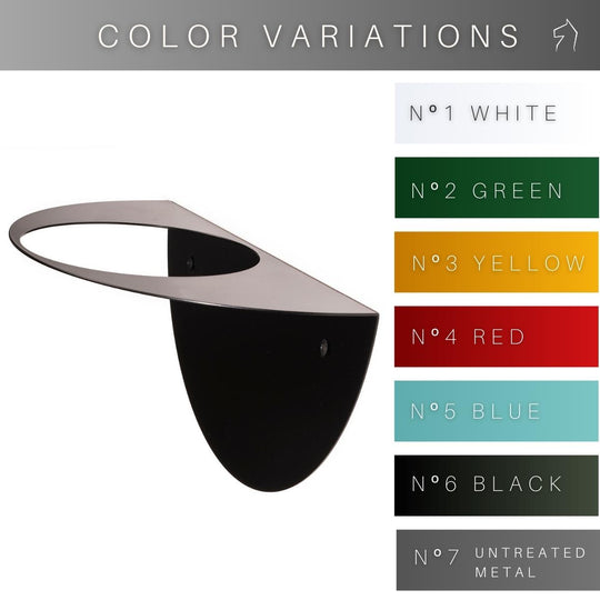 Wall-mounted planter available in White, Green, Yellow, Red, Blue, Black, and Untreated Metal finishes, featuring a sleek, minimalist design with a powder-coated finish.
