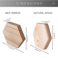Dimensions of hexagonal tiles: MDF and mirror are 11 cm wide, 10 cm tall, and 1.7 cm thick, while the natural wood tile is 10 cm wide, 9 cm tall, and 1.7 cm thick.