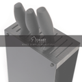 Black knife block with three black-handled knives, featuring the Ewart Woods logo and the slogan &