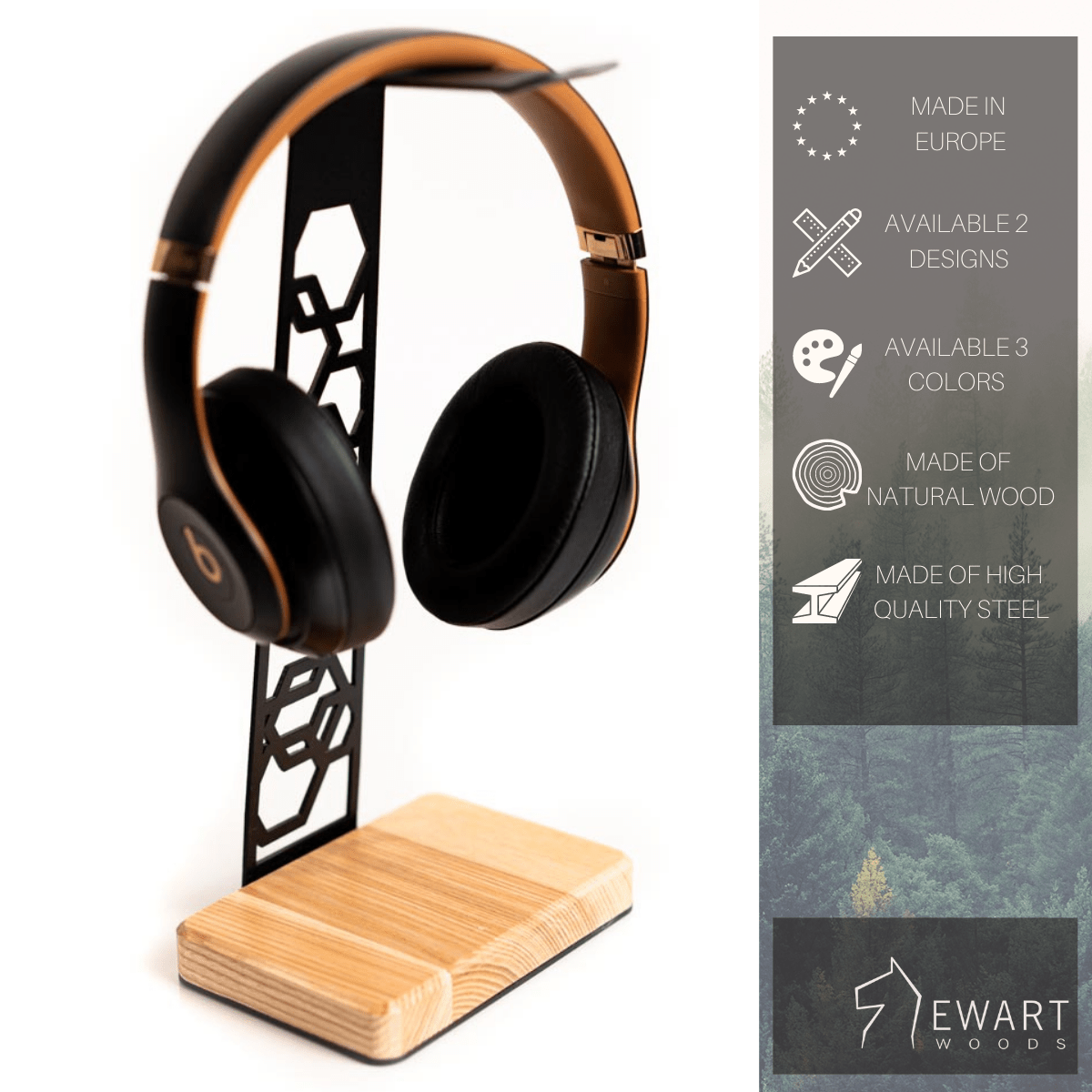 Support Pour Casque En Bois De Noyer Et Métal - Porte-casque De Bureau Amovible Et Antidérapant - 12
