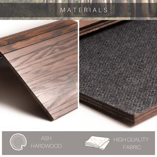 Burned Wooden Sofa Arm Tray Table on a couch arm, showcasing its versatility and stylish burnt wood finish. EWART WOODS